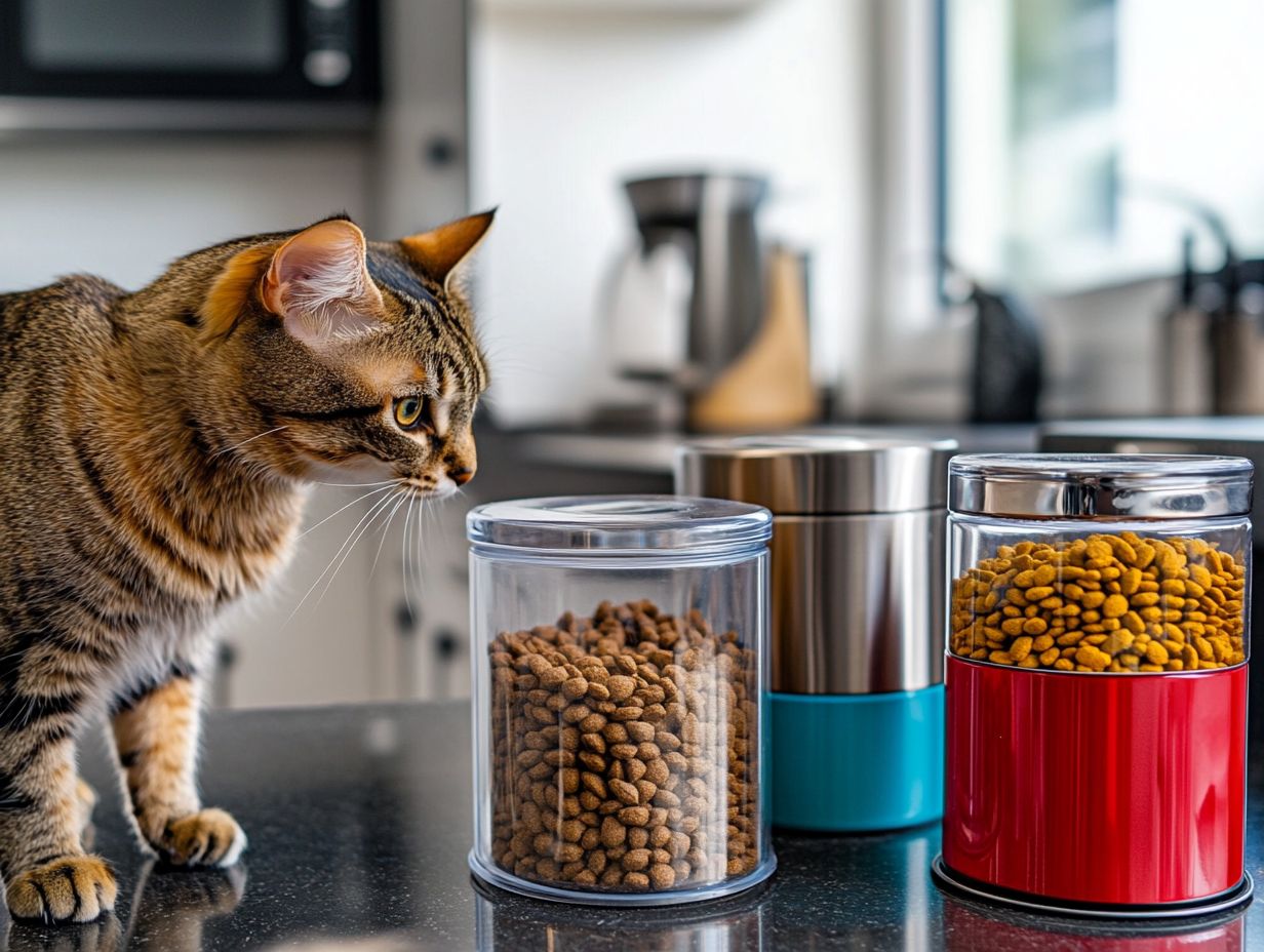 What are the benefits of using top containers to keep dry cat food fresh?