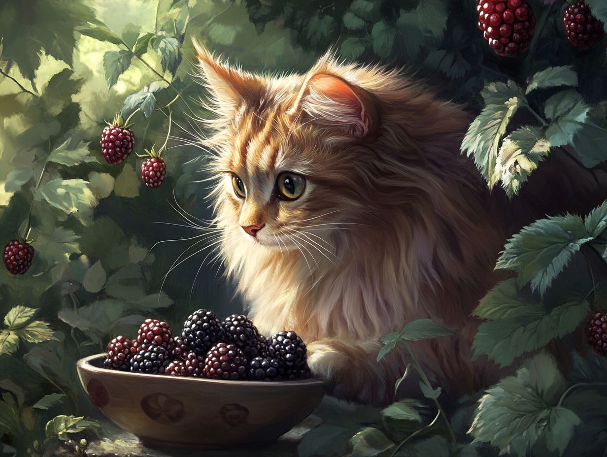 Illustration of the nutritional benefits of blackberries for cats.