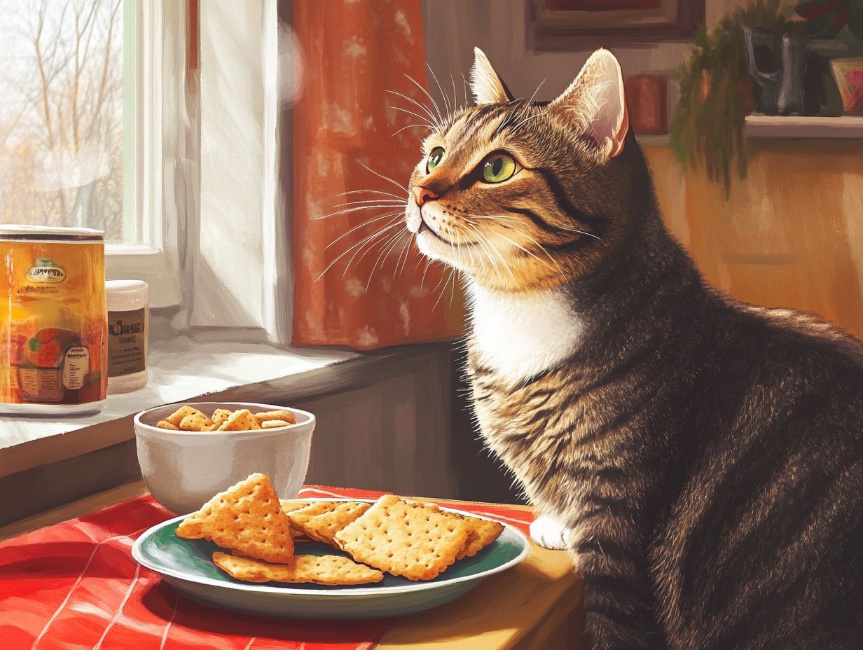 What are the potential risks of giving crackers to cats?