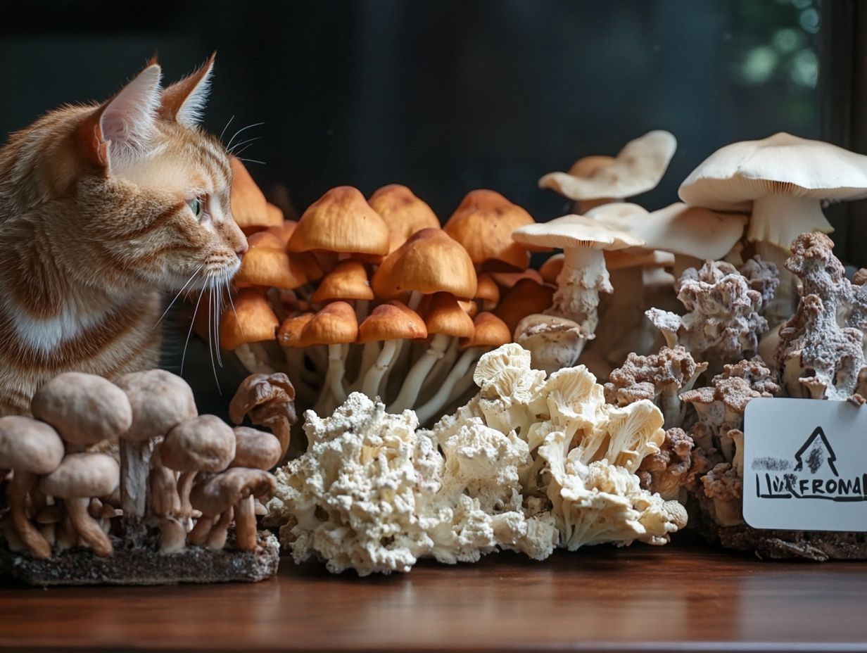 A variety of mushrooms safe for cats