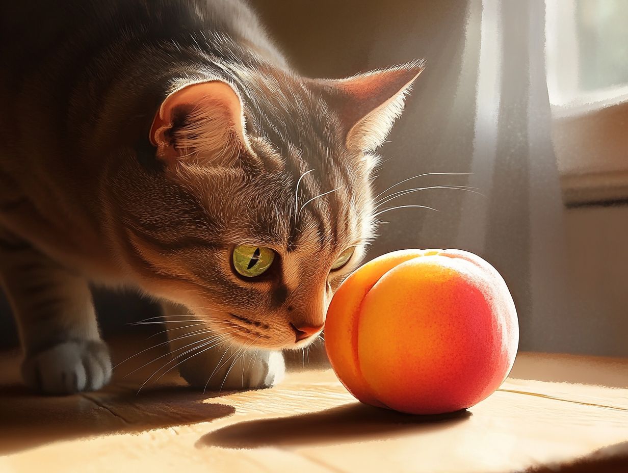 A cat enjoying a peach