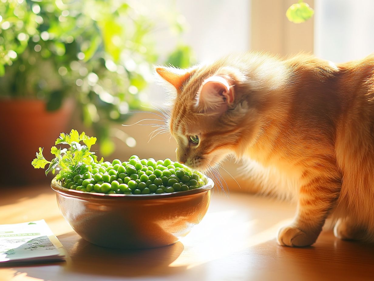 A diagram illustrating the benefits of peas for cats' digestive health.