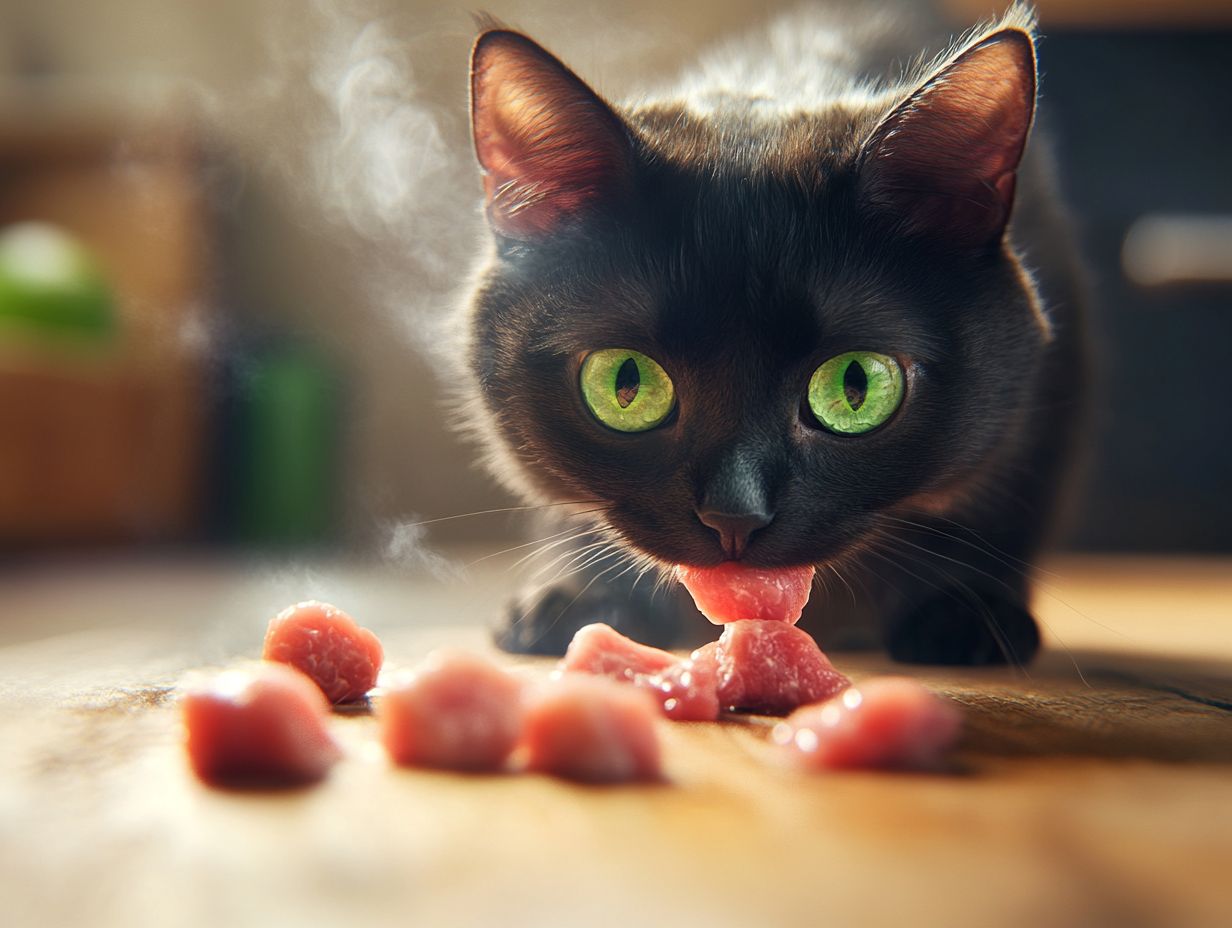 What are the risks of feeding raw beef to cats?